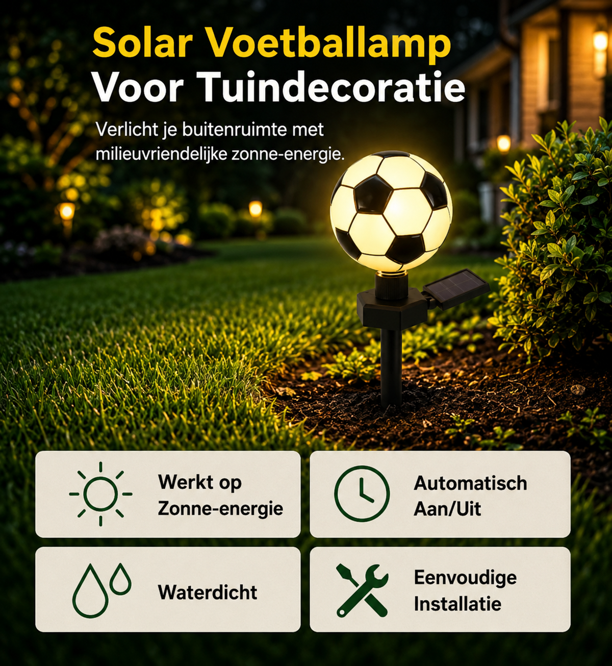 Voetbal solar lamp — WK 2026 tuindecoratie