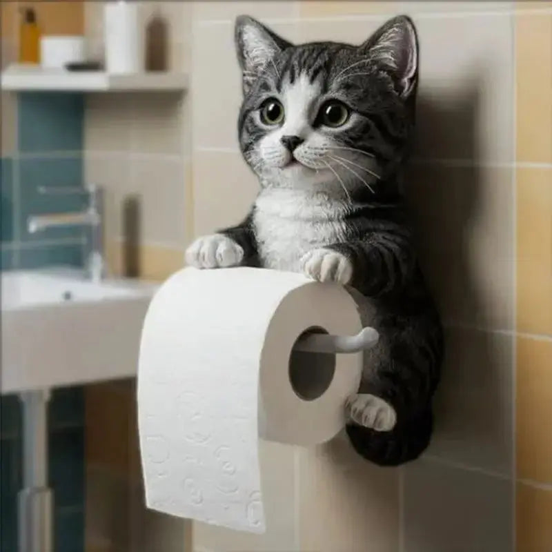 Wandhouder voor toiletpapier van hars met kattenfiguur
