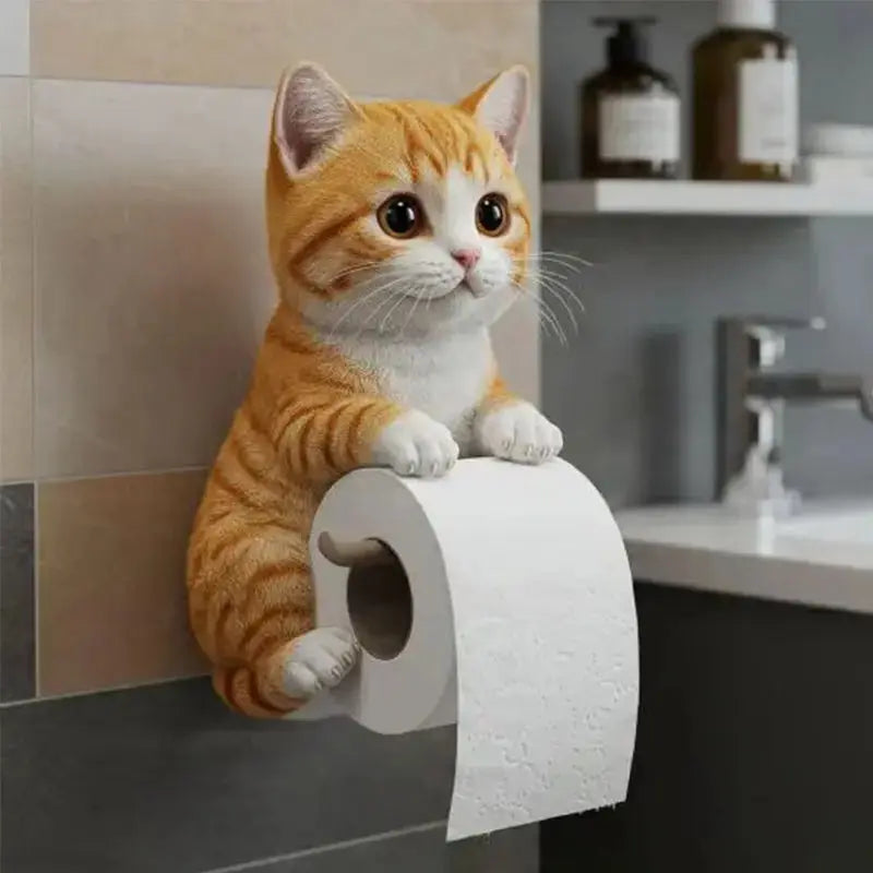 Wandhouder voor toiletpapier van hars met kattenfiguur