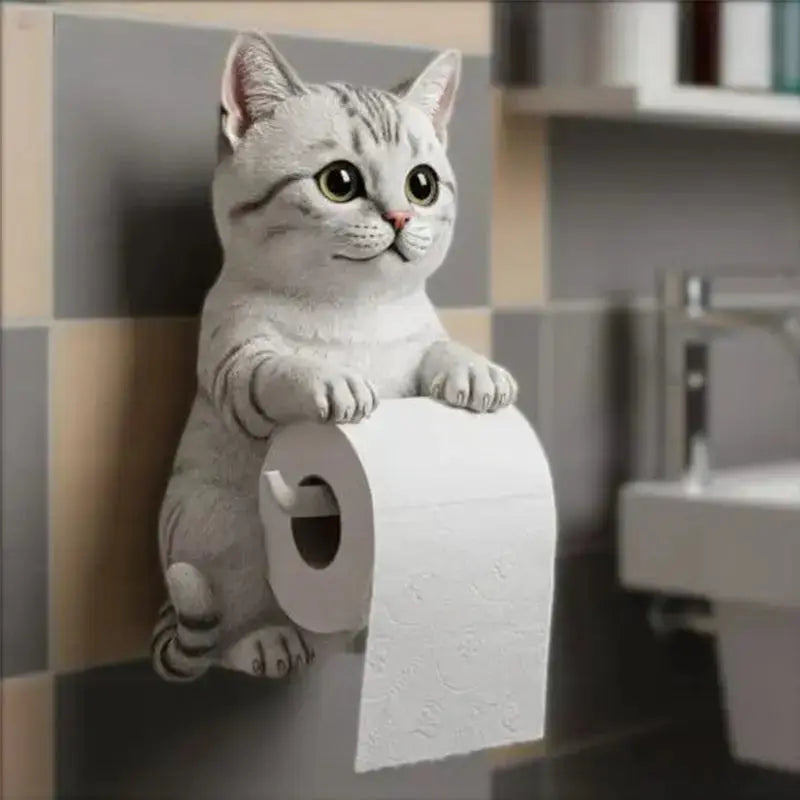 Wandhouder voor toiletpapier van hars met kattenfiguur