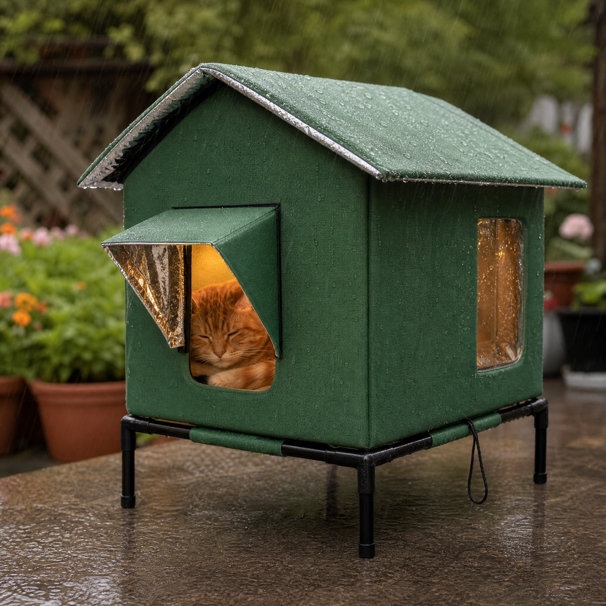 Waterdicht kattenhuis met thermische voering