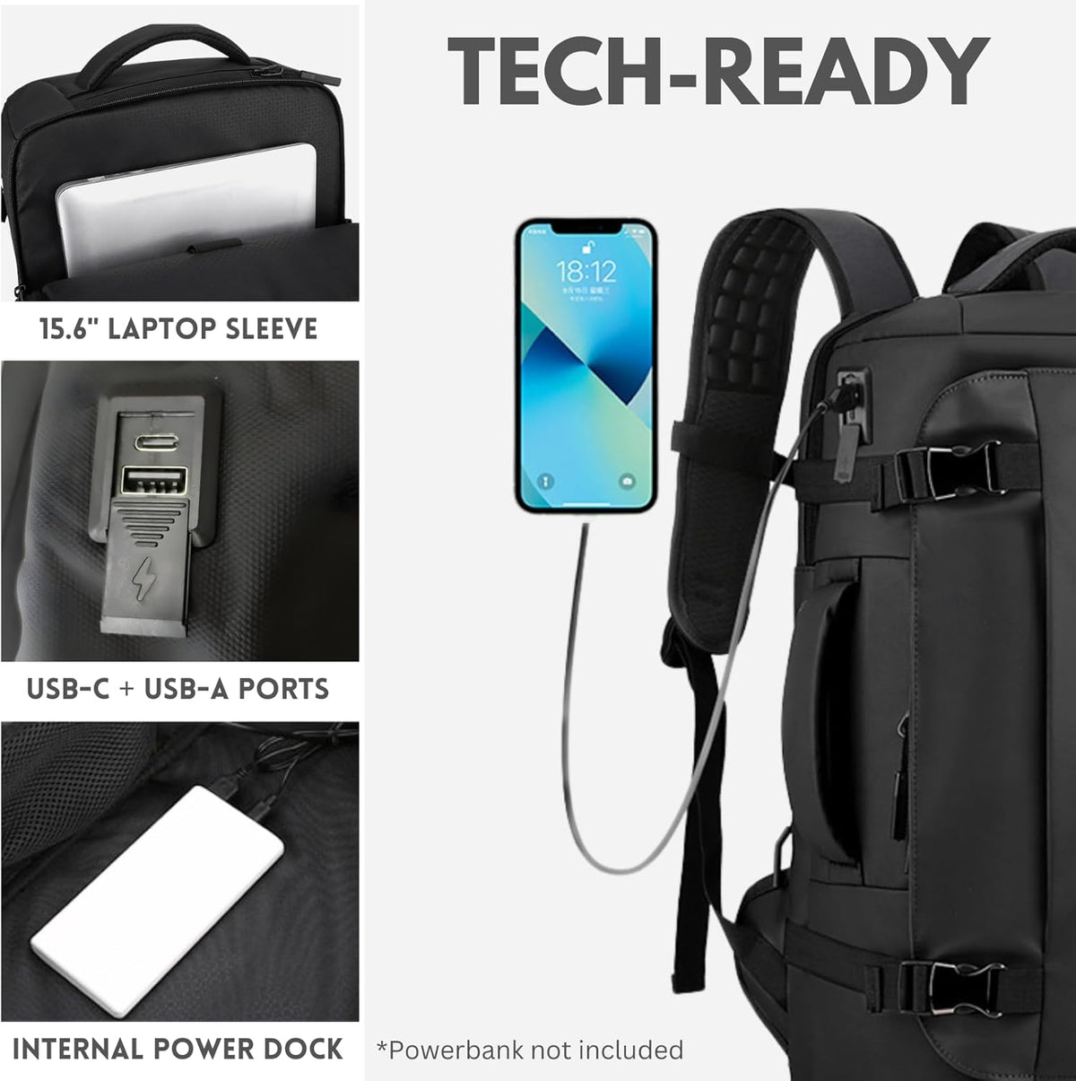 Waterdichte rugzak voor 15” laptop (38,1 cm) met zijopening & USB-C-poort