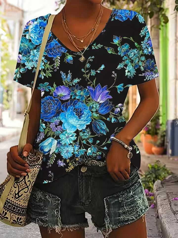 Zacht dames-T-shirt met V-hals en grafische print