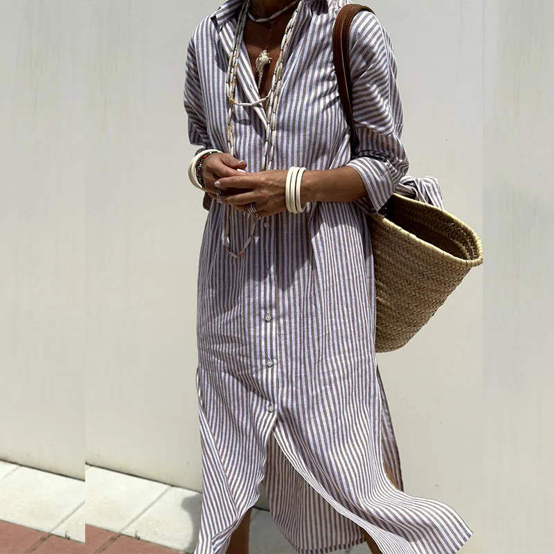 Zomerse doorknoopjurk – Gestreept patroon | Luchtig en elegant